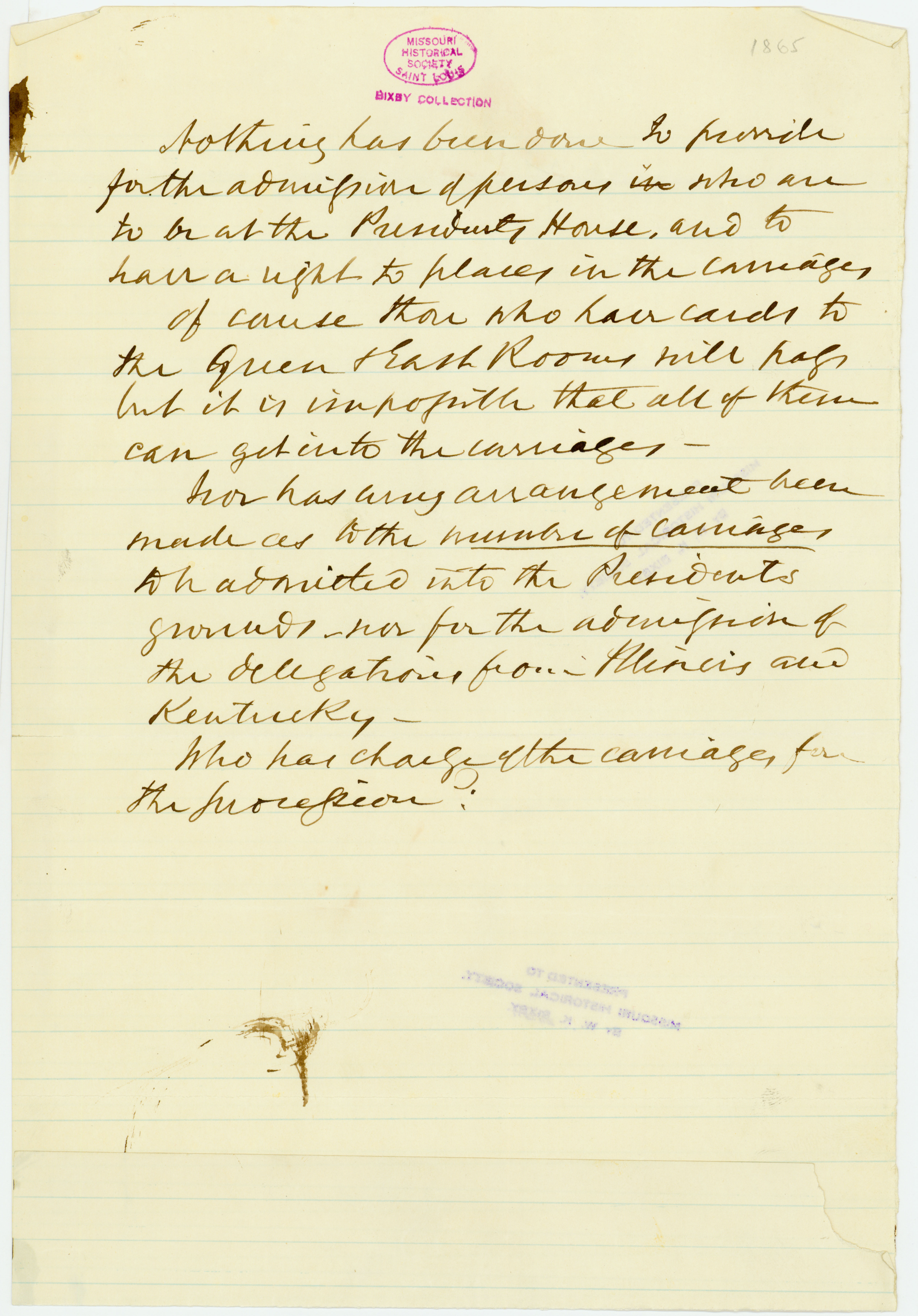 Note of Harrington regarding guests at the White House for